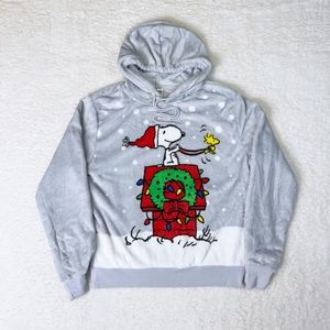Peanuts Soft Plush Snoopy Woodstock Holiday Christmas Sweater Hoodie • Large